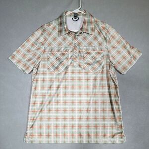 QED Mens Western Dble Pocket Performance Polo Green & Orange Striped Size Large